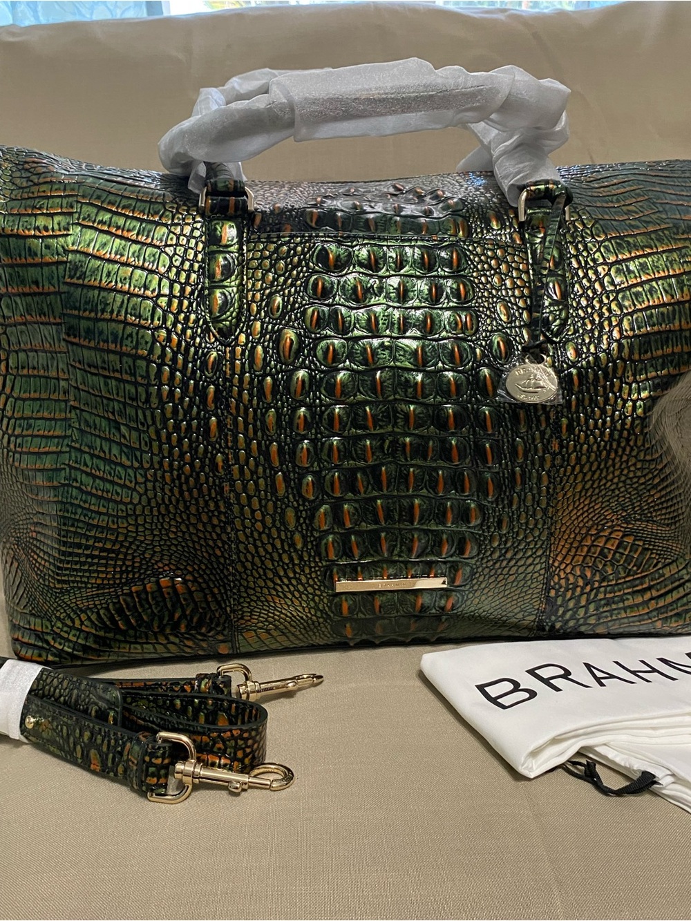 NWT Brahmin SAMBA Weekender Green Duxbury Melbourne Leather Carry On Bag XL